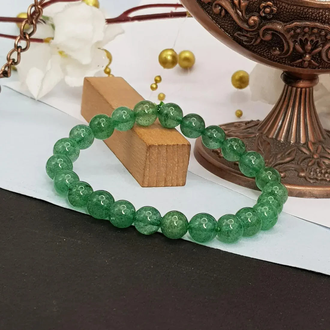 Natural Green Jade Bracelet (8mm) - Genuine Crystal Bead Bracelet for Healing, Good Luck, and Prosperity - Gemstone Jewelry for Men & Women